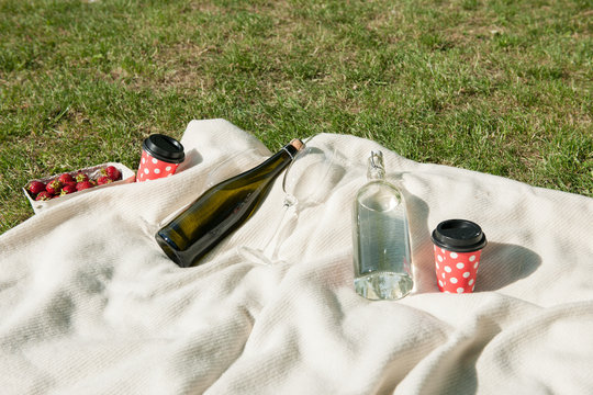 Champagne bottle on blanket