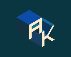 AK isometric 3D letter  logo. three-dimensional stock vector alphabet font typography design.
