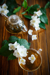 Jasmine tea in a glass pot