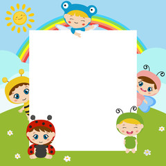 Obraz premium Kids with large sheet of paper