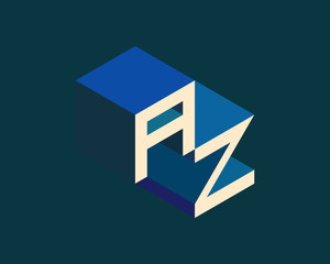 AZ isometric 3D letter  logo. three-dimensional stock vector alphabet font typography design.