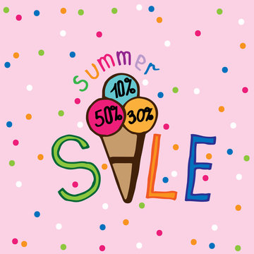 Summer sale ice cream lettering with colorful circle