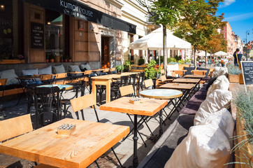 Warsaw, Poland - August 1, 2015 : Tourists on foot Street in War