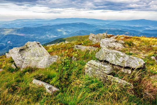 stones in valley on the edge of mountain range