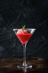 Strawberry sorbet with mint