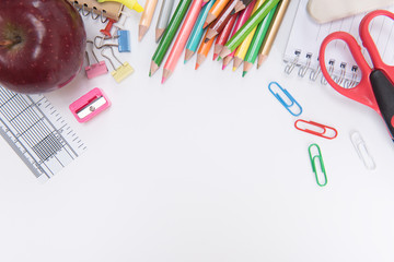 School supplies on white background ready for your