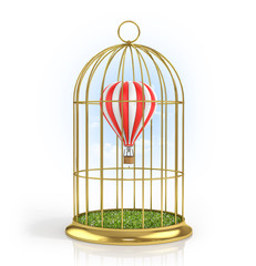 Air balloon in a golden cage.3d illustration
