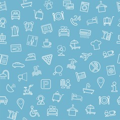 Fototapeta premium Hotel services, seamless pattern, blue. 
