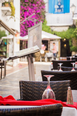 Restaurant on the narrow streets of Marbella, south Spain