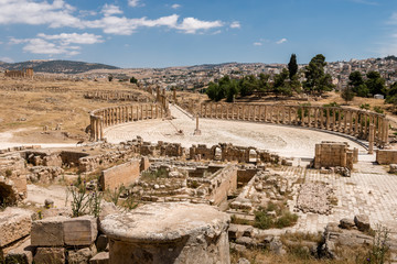 Fototapeta na wymiar Forum in the ancient Roman city of Gerasa, Jerash, Jordan.
