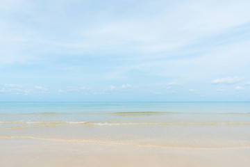 Fototapeta na wymiar Exotic beach with gentle wave and clear, Ripple wave and clear on beac with blue sky