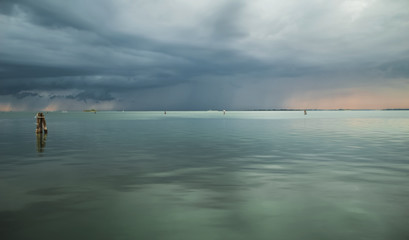 Stormy twilight over Venice lagoon