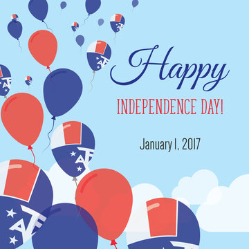 Independence Day Flat Greeting Card. French Southern Territories Independence Day. French Flag Balloons Patriotic Poster. Happy National Day Vector Illustration.