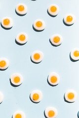 contemporary still life of a group fried eggs candy, colorful pop style
