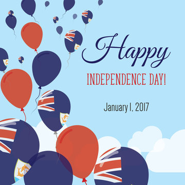 Independence Day Flat Greeting Card. Anguilla Independence Day. Anguillian Flag Balloons Patriotic Poster. Happy National Day Vector Illustration.