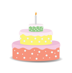 Cake with candle on white background