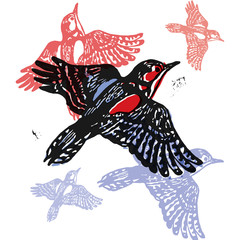 Vector woodpeckers in abstract composition