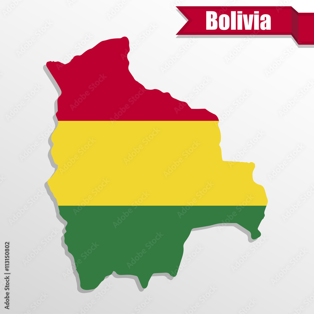 Poster bolivia map with flag inside and ribbon