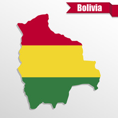 Obraz premium Bolivia map with flag inside and ribbon