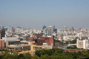 Obraz premium aerial view of industrial city osaka of japan in a gloomy day