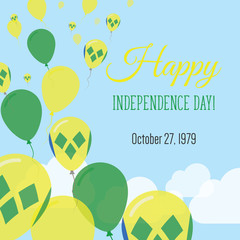 Independence Day Flat Greeting Card. Saint Vincent And The Grenadines Independence Day. Saint Vincentian Flag Balloons Patriotic Poster. Happy National Day Vector Illustration.