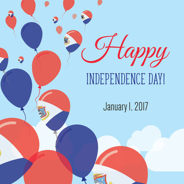Independence Day Flat Greeting Card. Sint Maarten Independence Day. Dutch Flag Balloons Patriotic Poster. Happy National Day Vector Illustration.
