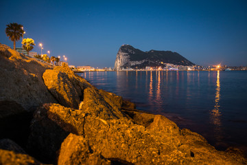 The Rock of Gibraltar at dusk seen from la Linea dela Concepcion, South spain