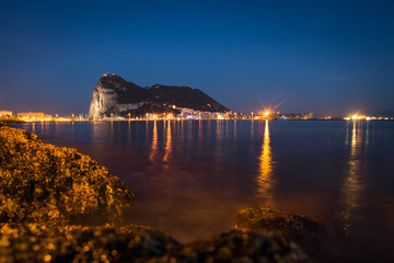 The Rock of Gibraltar at dusk seen from la Linea dela Concepcion, South spain