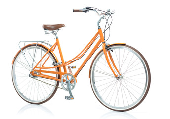Stylish orange bicycle isolated on white background