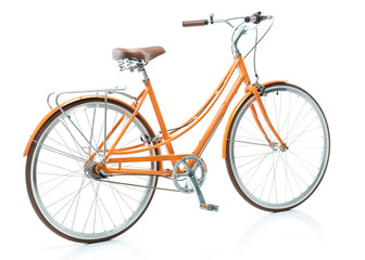 Fototapeta na wymiar Stylish orange bicycle isolated on white background