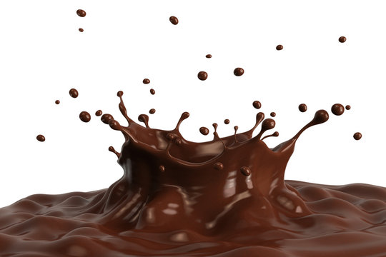 Hot chocolate splash with pouring, isolated on white background. 3D illustration.