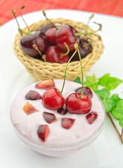 Homemade yogurt with organic cherries