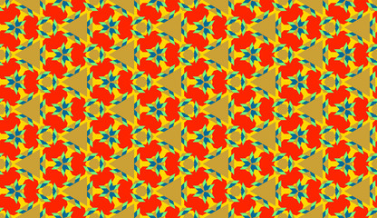 Modern seamless geometric pattern with different shapes of red, blue and golden shades