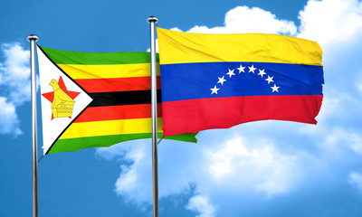 Zimbabwe flag with Venezuela flag, 3D rendering
