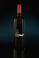 bottle of red wine in black background
