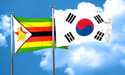 Zimbabwe flag with South Korea flag, 3D rendering