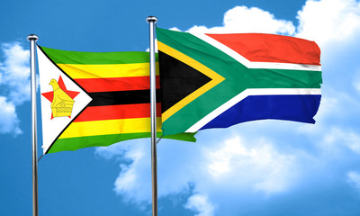 Zimbabwe flag with South Africa flag, 3D rendering