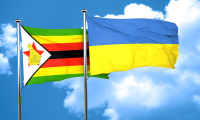 Zimbabwe flag with Ukraine flag, 3D rendering