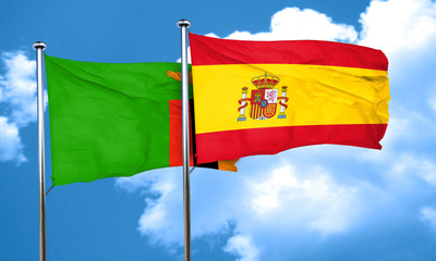 Zambia flag with Spain flag, 3D rendering