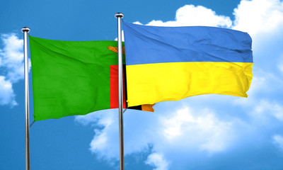 Zambia flag with Ukraine flag, 3D rendering