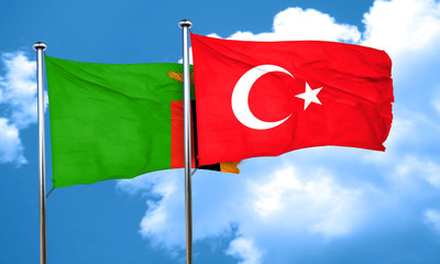 Zambia flag with Turkey flag, 3D rendering