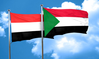 Yemen flag with Sudan flag, 3D rendering