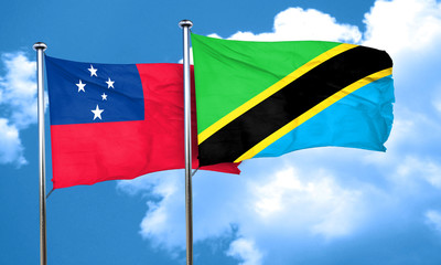 Samoa flag with Tanzania flag, 3D rendering