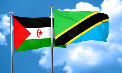 Western sahara flag with Tanzania flag, 3D rendering