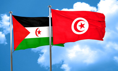 Western sahara flag with Tunisia flag, 3D rendering
