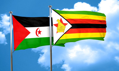 Western sahara flag with Zimbabwe flag, 3D rendering
