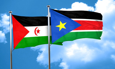 Western sahara flag with South Sudan flag, 3D rendering