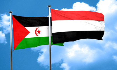 Western sahara flag with Yemen flag, 3D rendering