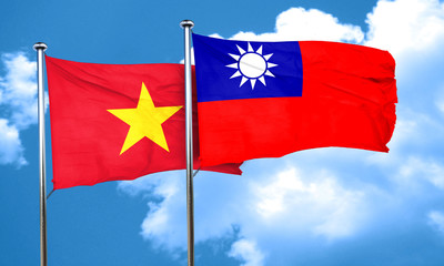Vietnam flag with Taiwan flag, 3D rendering
