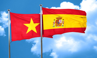 Vietnam flag with Spain flag, 3D rendering